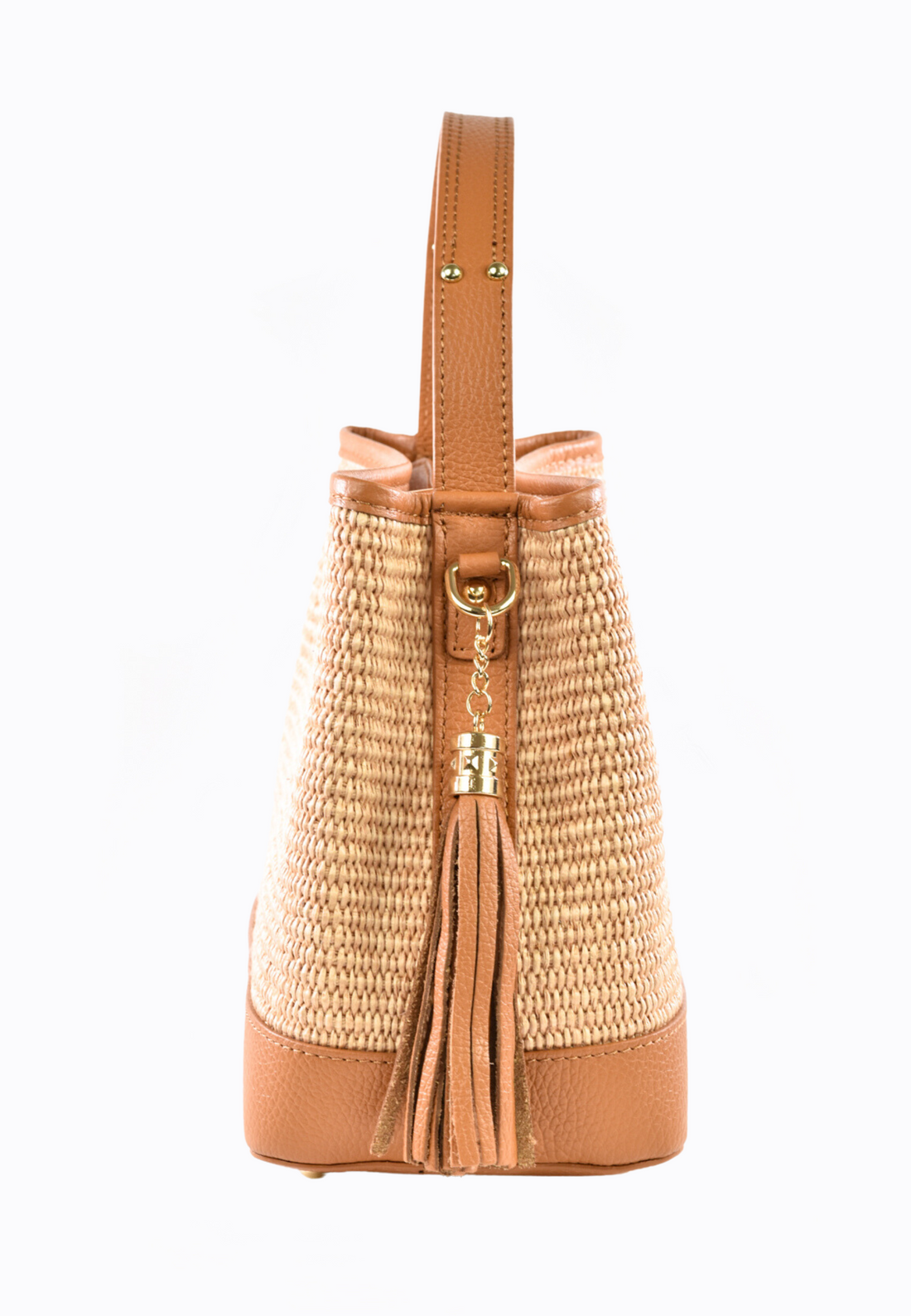Kendy Bag in Tan Dollar Leather and Raphia
