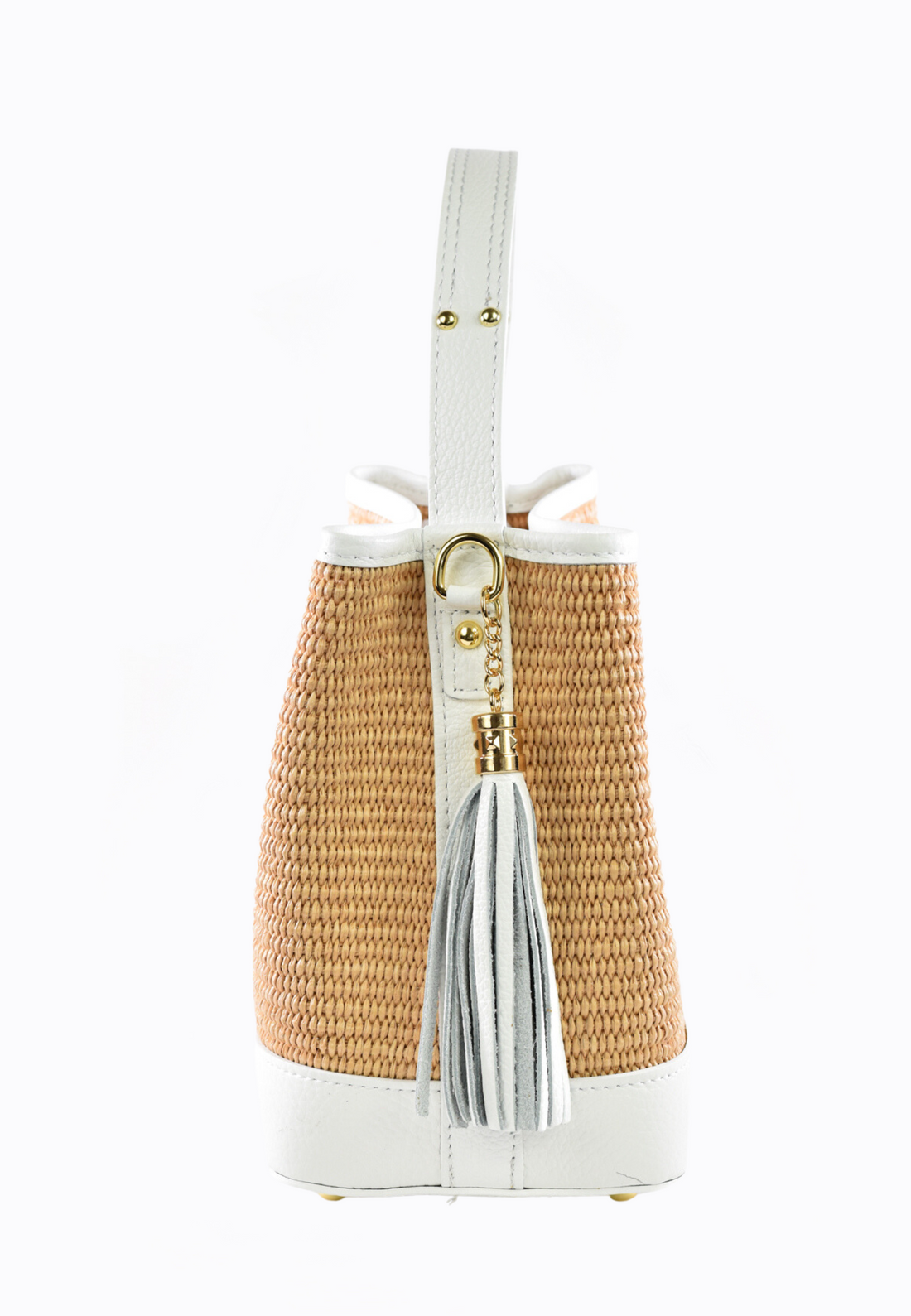 Kendy Bag in White Dollar Leather and Raphia