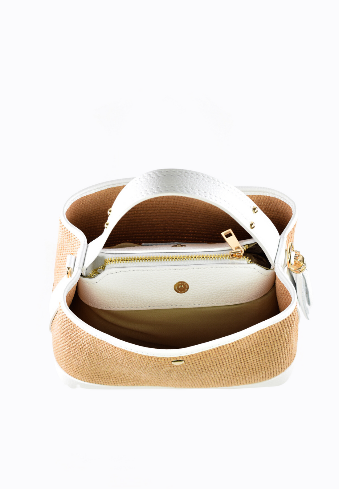 Kendy Bag in White Dollar Leather and Raphia
