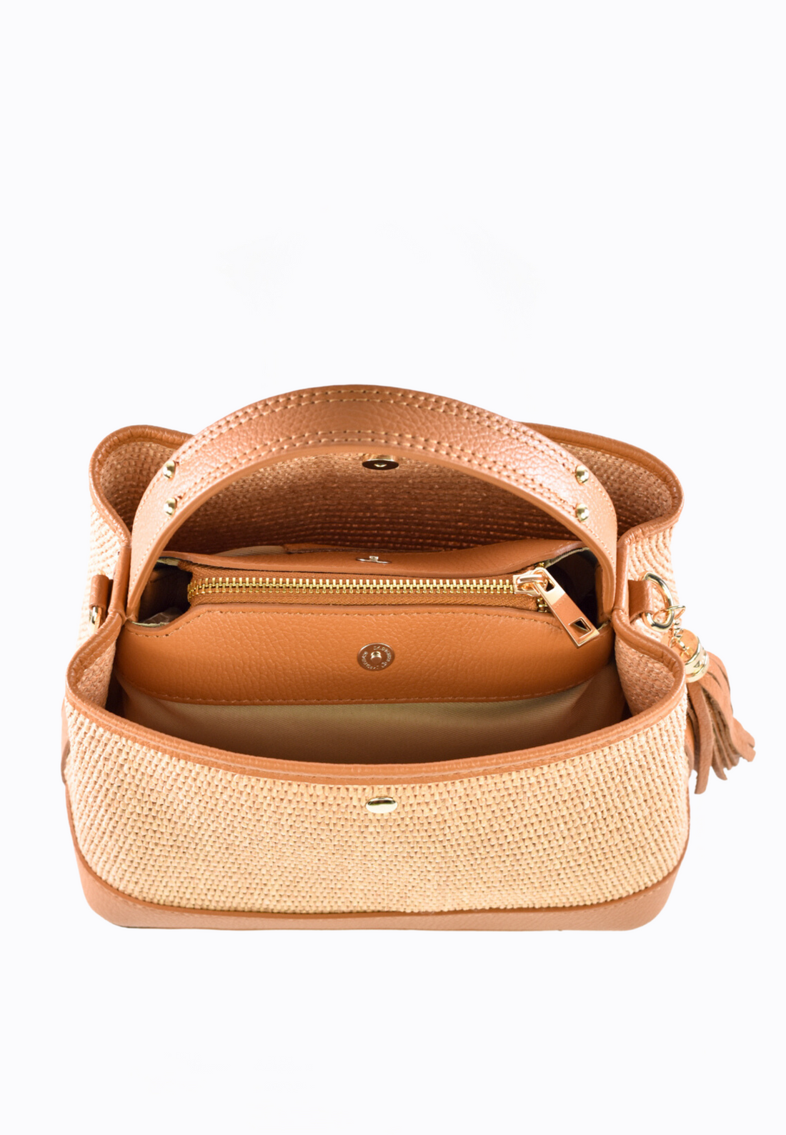 Kendy Bag in Tan Dollar Leather and Raphia