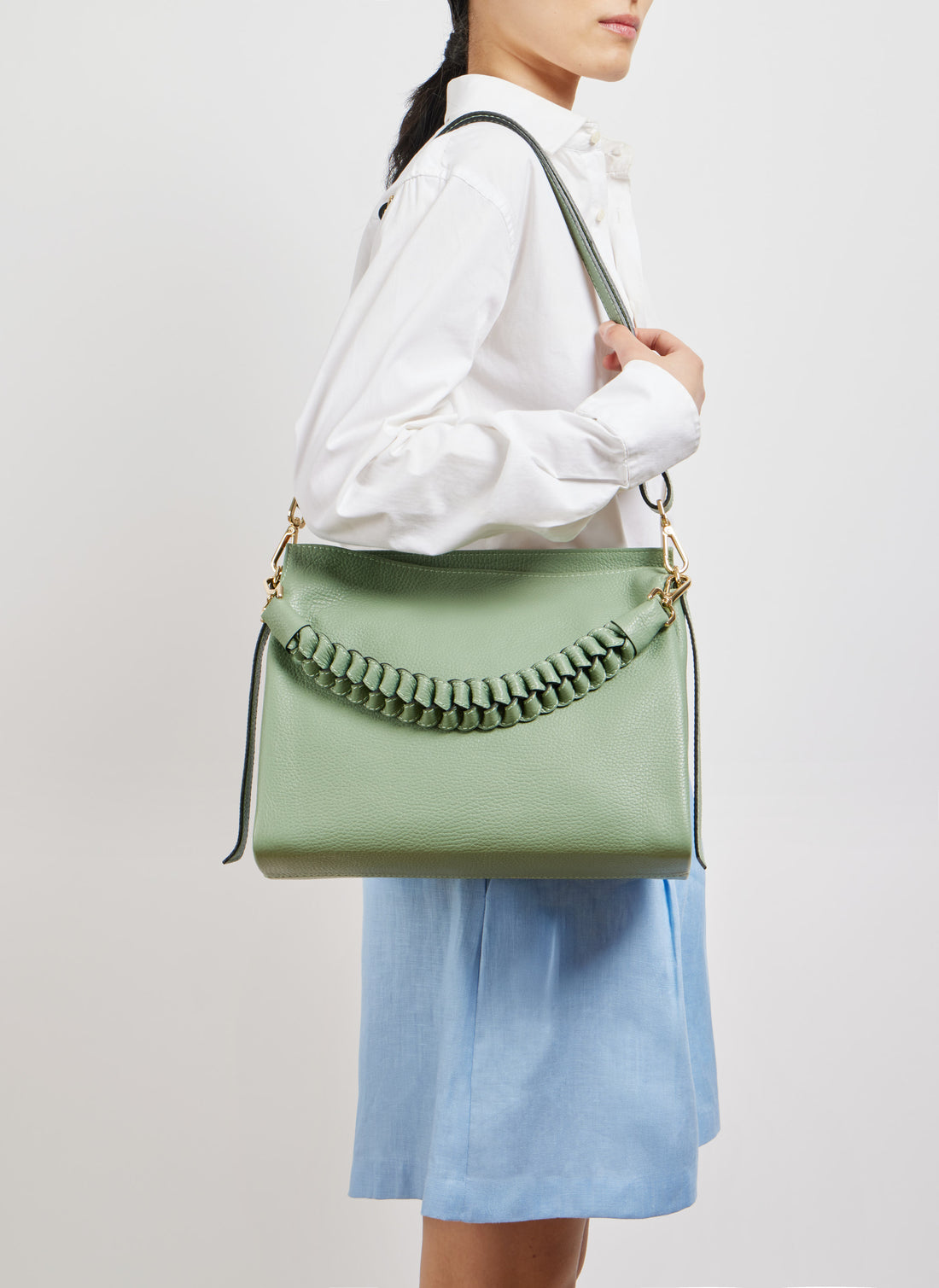 Braid bag in Mint Dollar leather