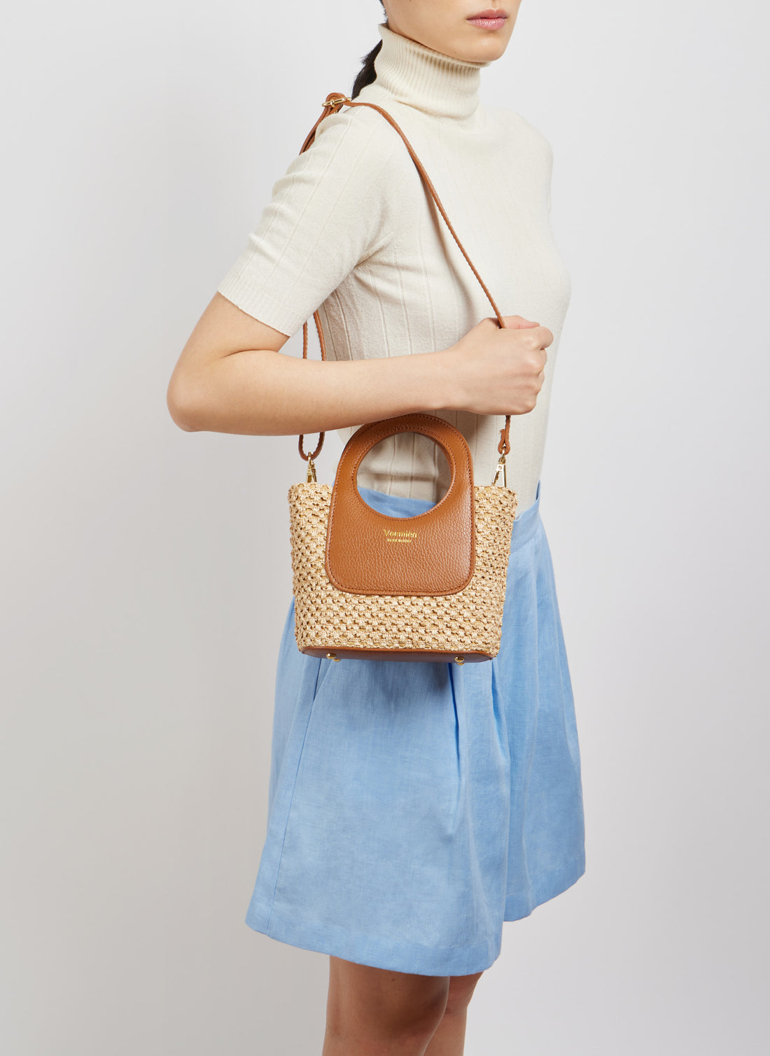 Alba Bag in Raffia and Dollar Leather Tan