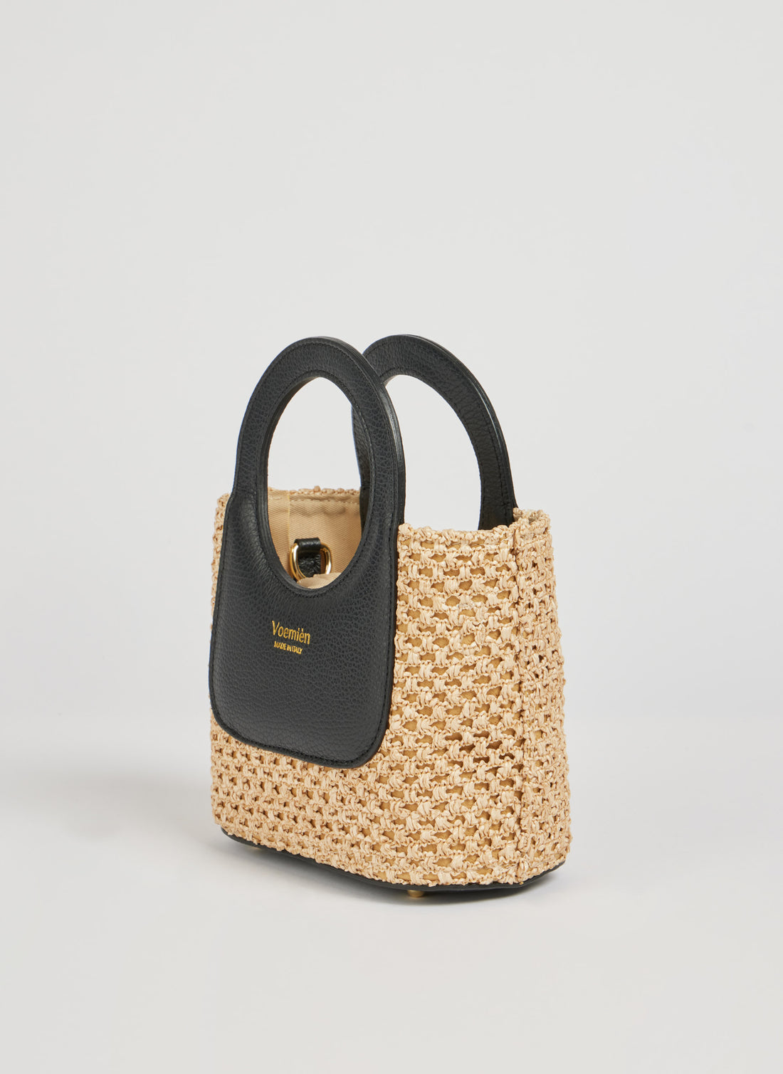 Alba Bag in Raffia and Dollar Leather Black