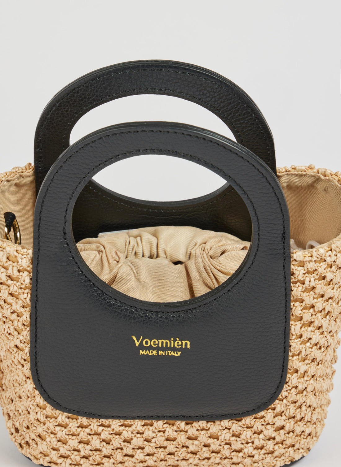 Alba Bag in Raffia and Dollar Leather Black