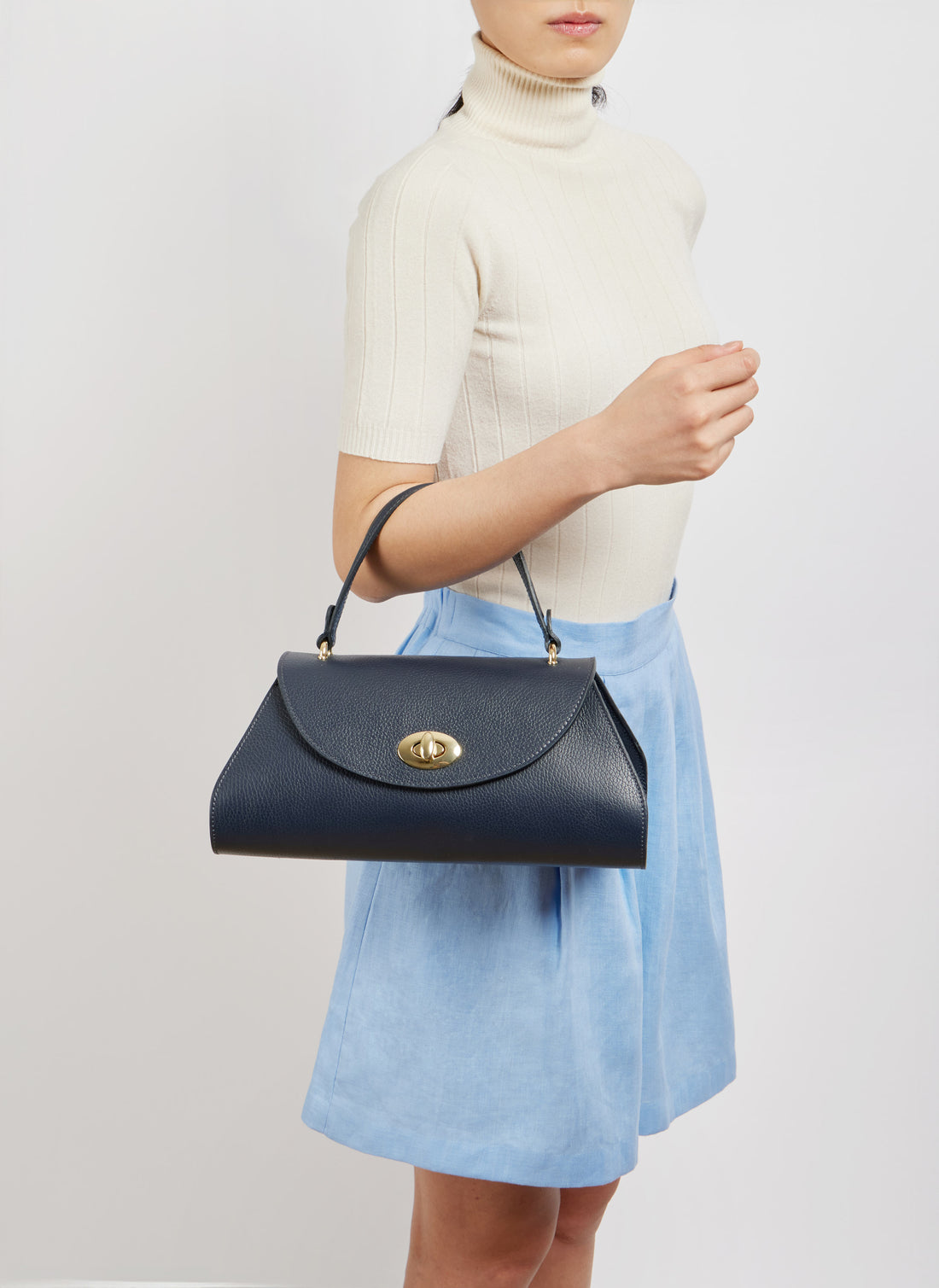 Florence Bag in Togo Leather Blue Navy