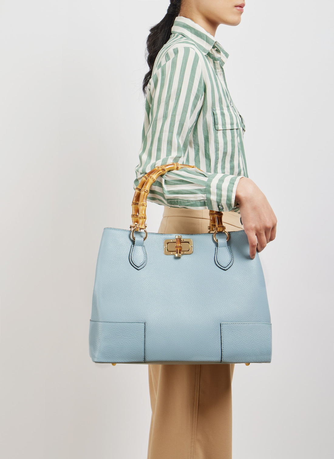 Bamboo Babe Bag in Light Blue Dollar Leather