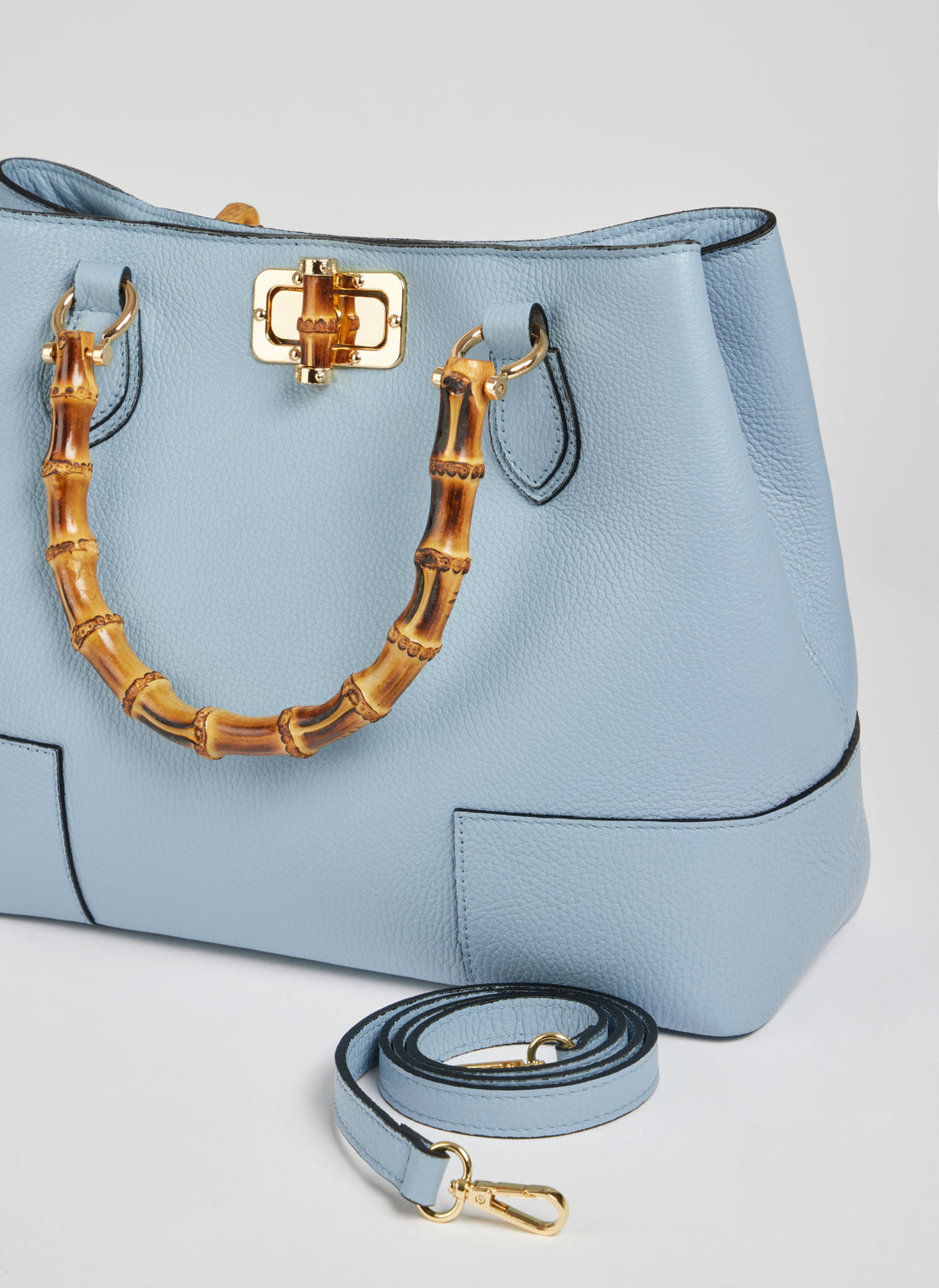 Bamboo Babe Bag in Light Blue Dollar Leather