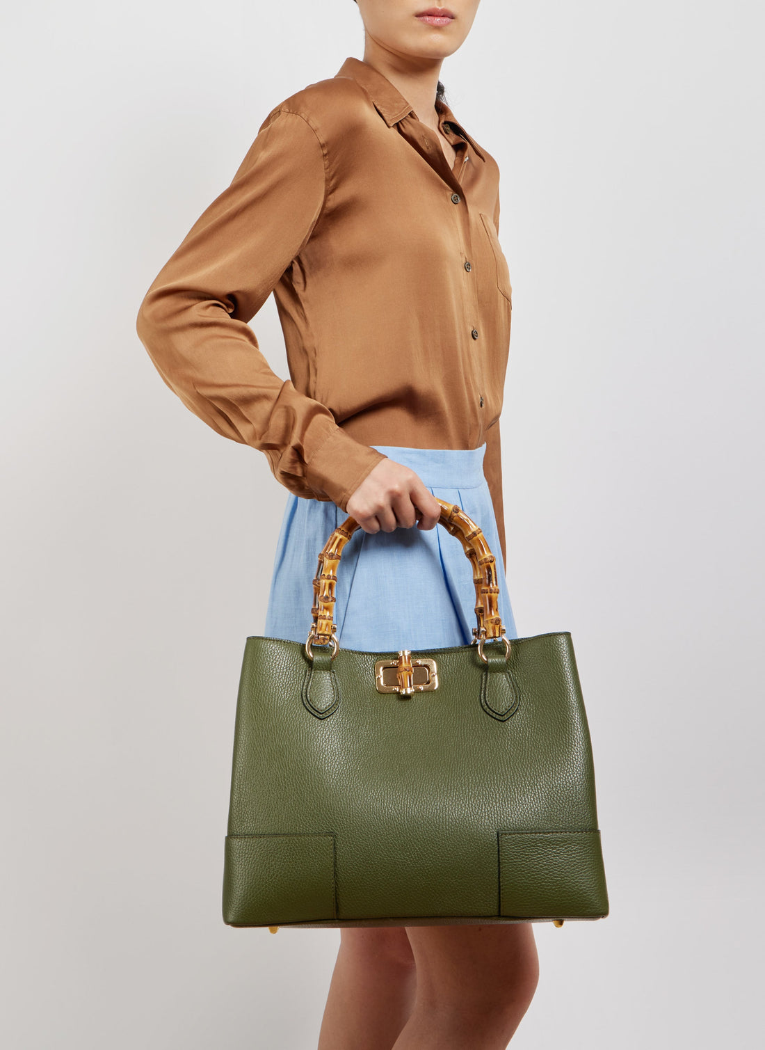 Borsa Bamboo Babe in pelle Dollaro Verde Militare - Voemièn