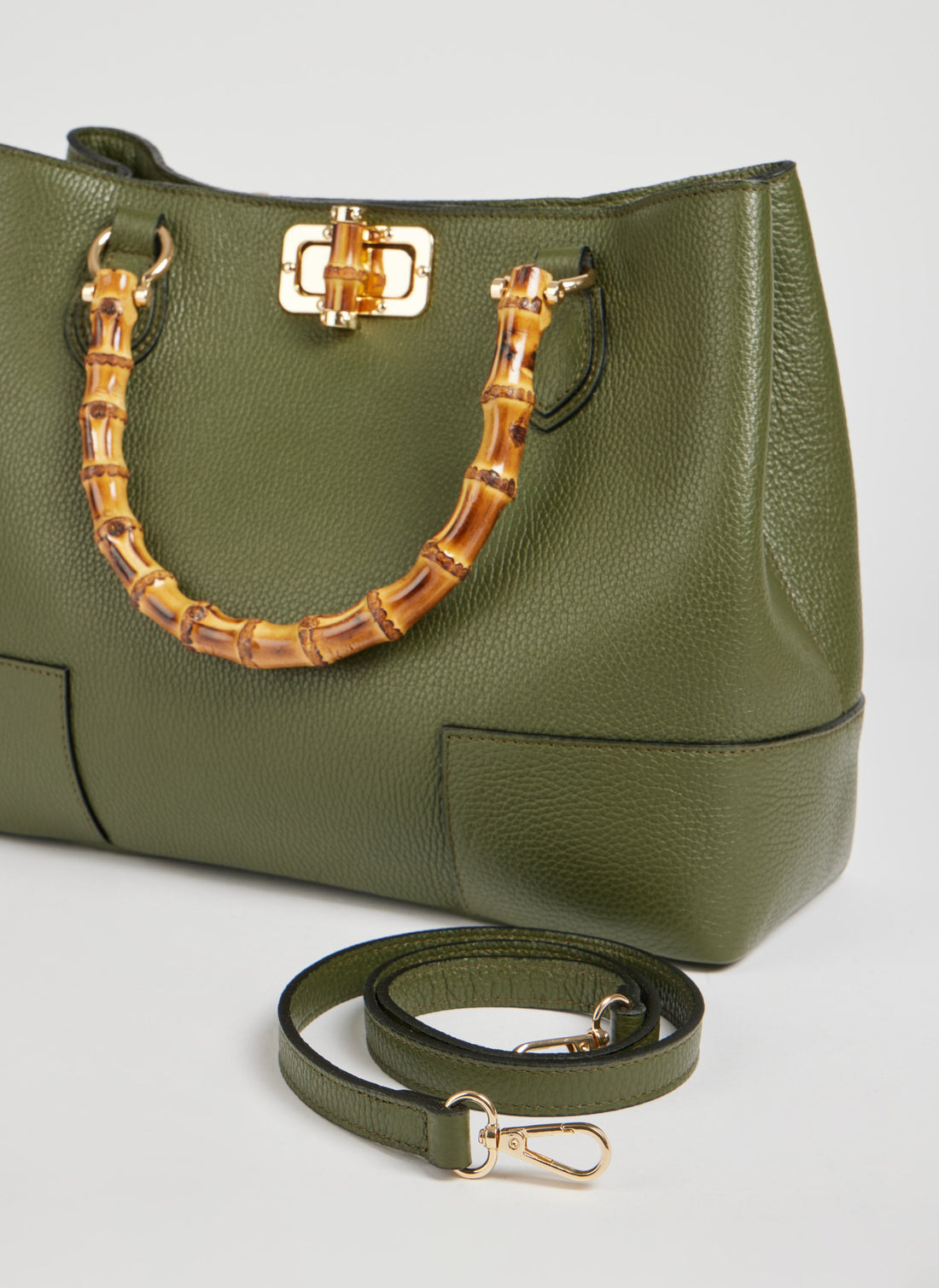 Borsa Bamboo Babe in pelle Dollaro Verde Militare - Voemièn