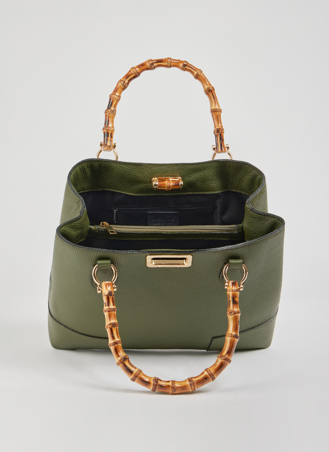 Borsa Bamboo Babe in pelle Dollaro Verde Militare - Voemièn