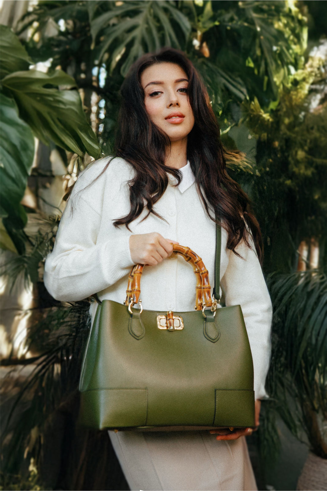 Borsa Bamboo Babe in pelle Dollaro Verde Militare - Voemièn