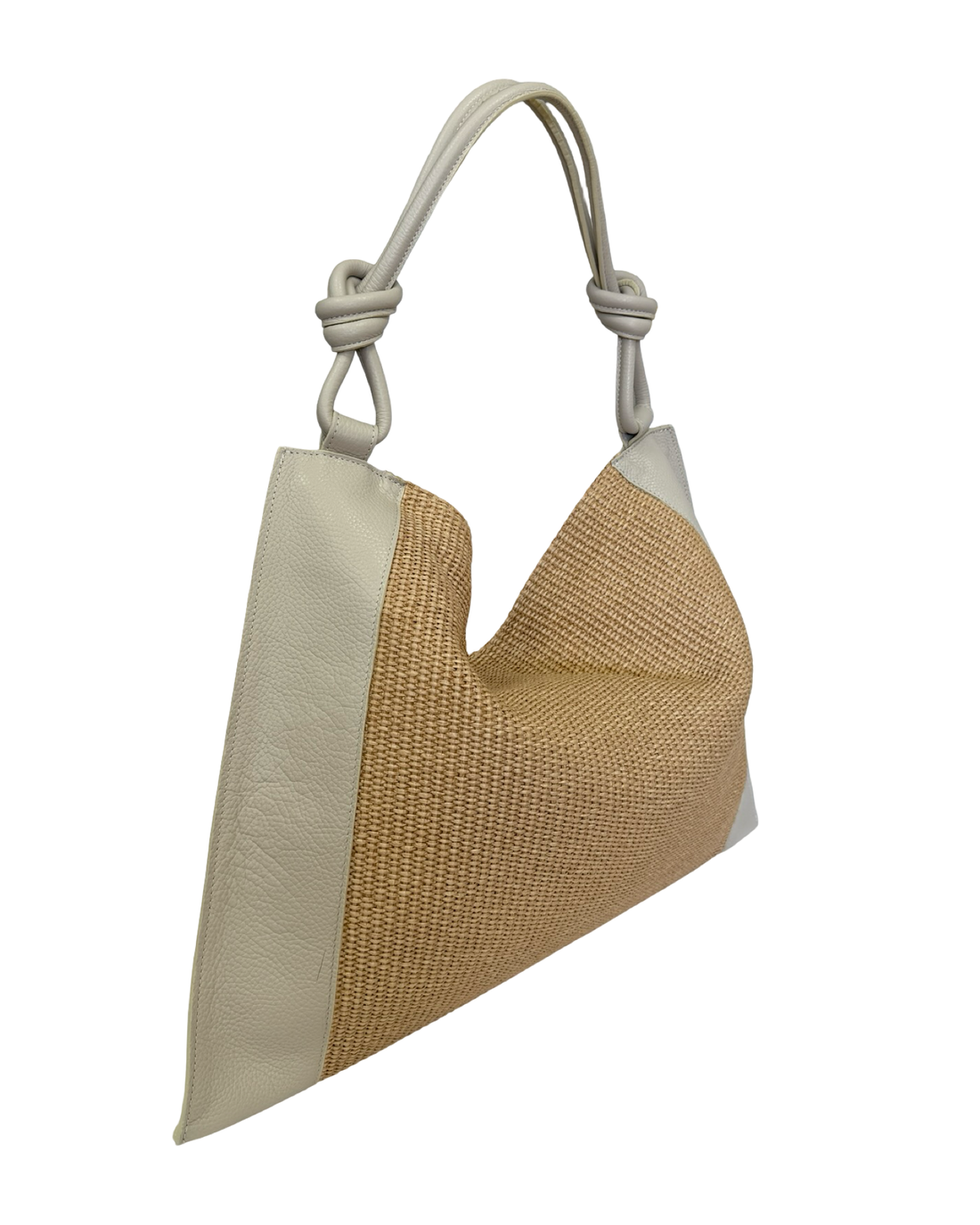 Margot Large Bag in Raffia and Dollar Leather Beige