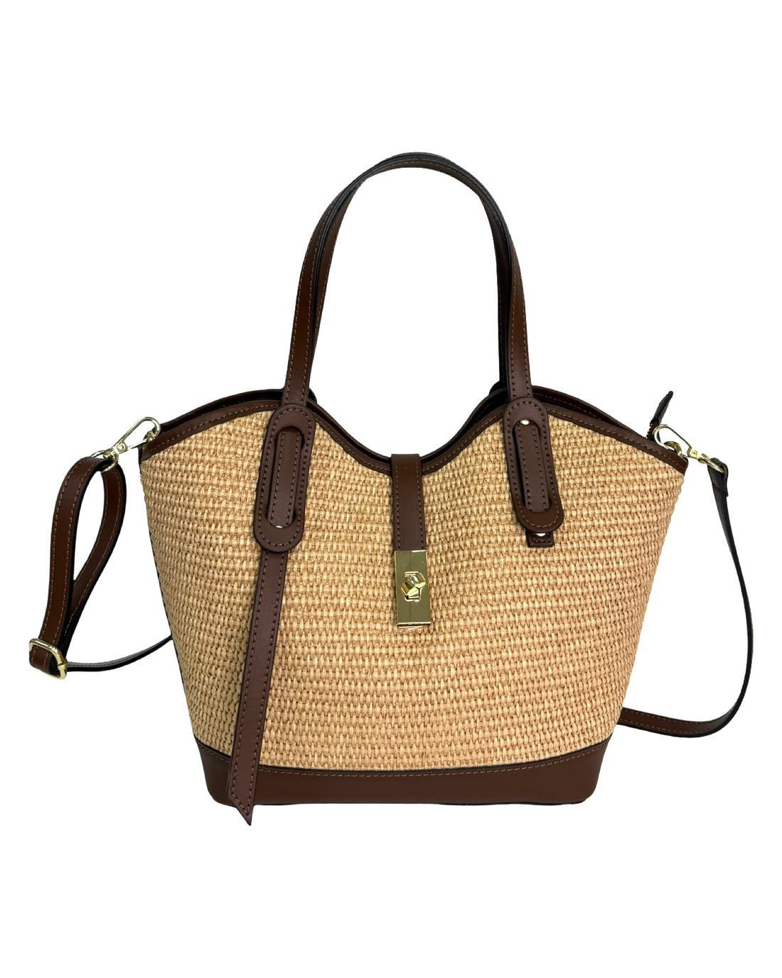Montclair Bag in Raffia and Brushed Leather Dark Brown