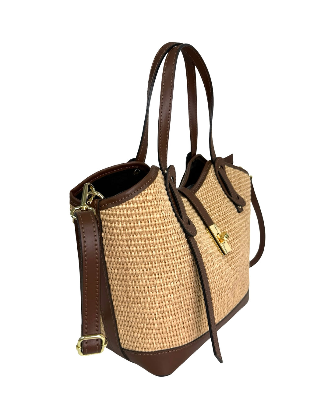 Montclair Bag in Raffia and Brushed Leather Dark Brown