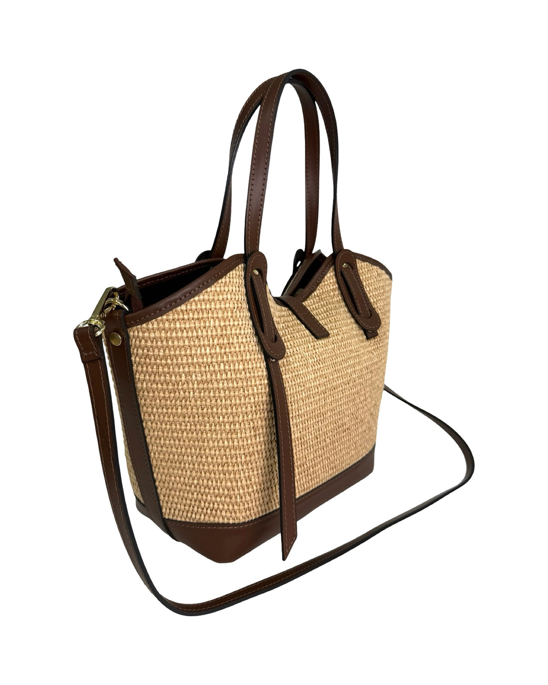 Montclair Bag in Raffia and Brushed Leather Dark Brown