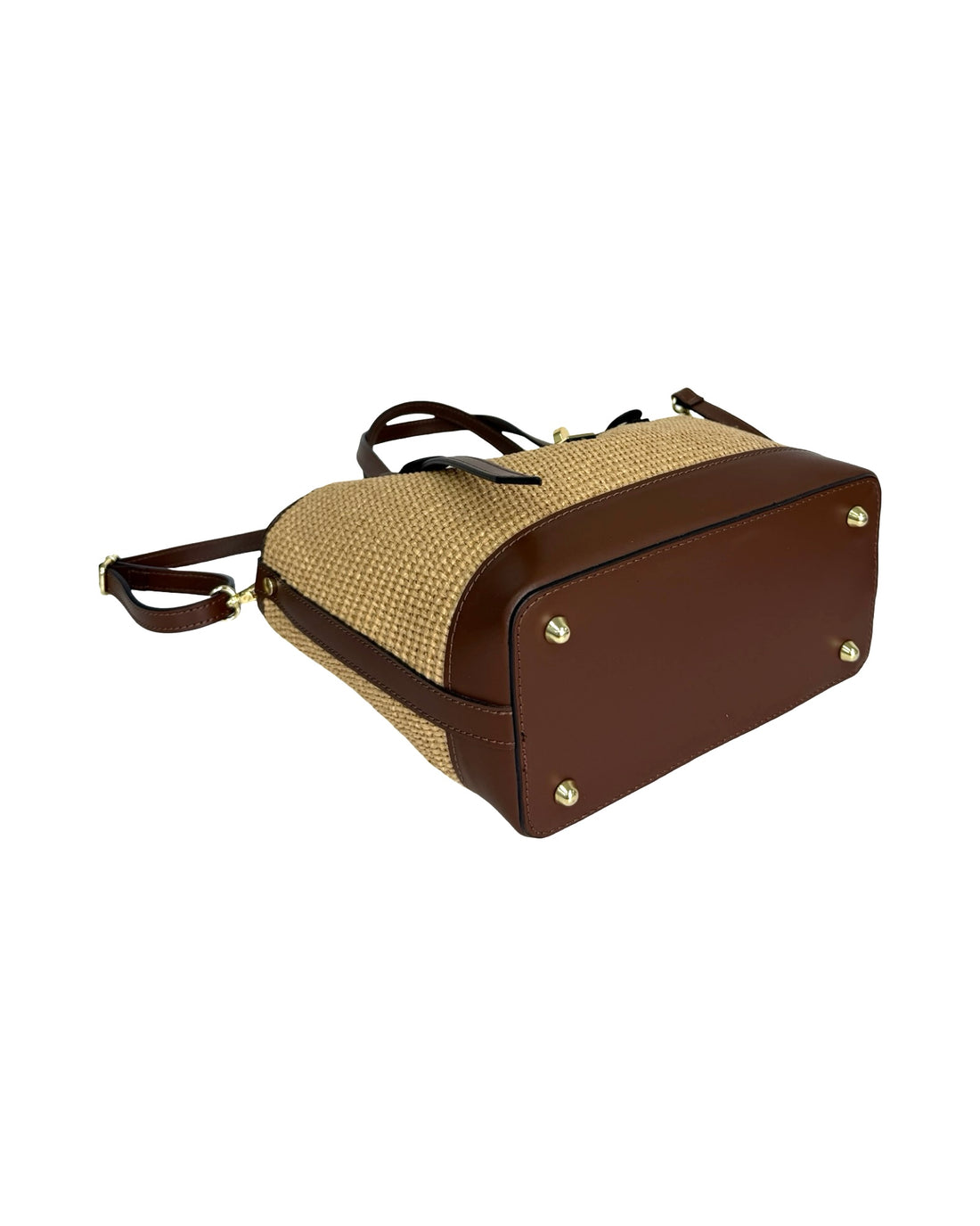 Montclair Bag in Raffia and Brushed Leather Dark Brown