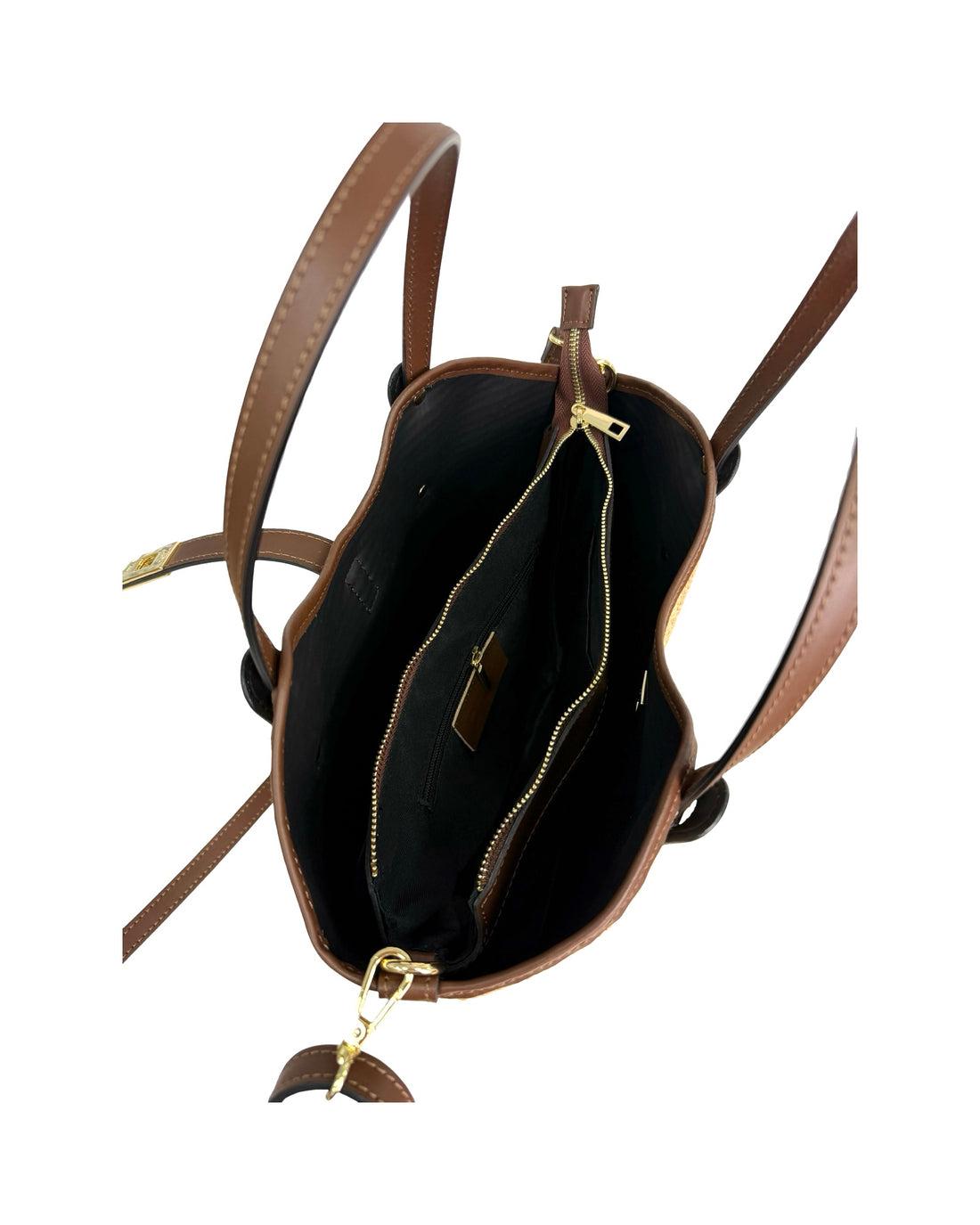 Montclair Bag in Raffia and Brushed Leather Dark Brown