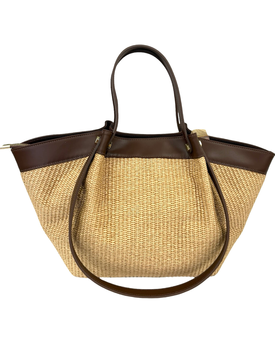 Juliette Bag in Raffia and Brushed Leather Dark Brown