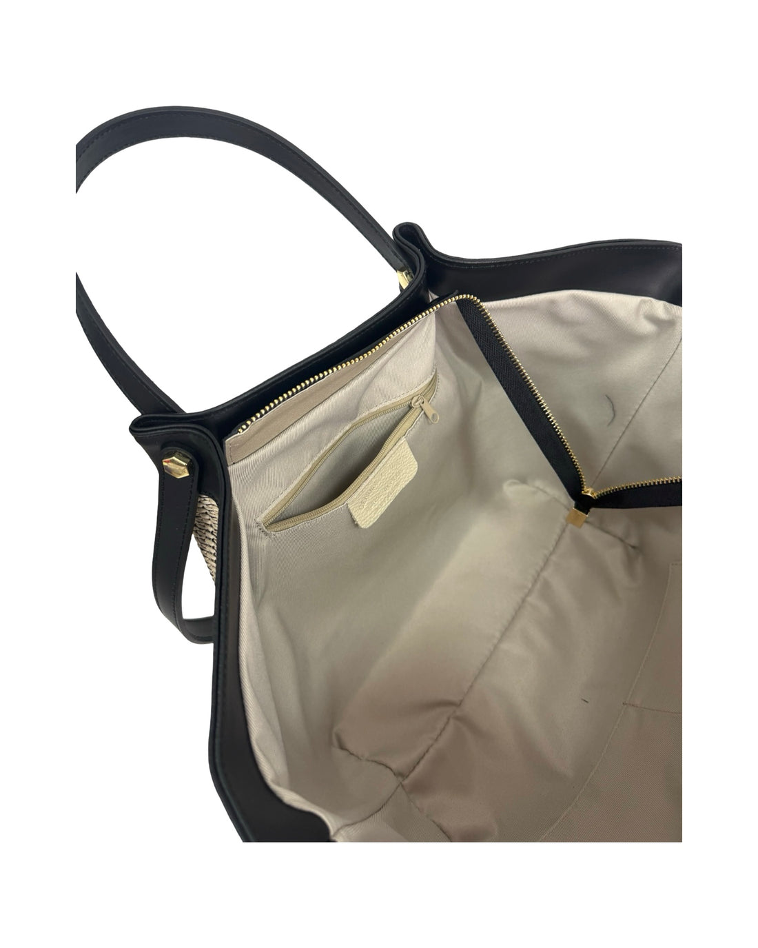 Juliette Bag in Raffia and Brushed Leather Black and Beige