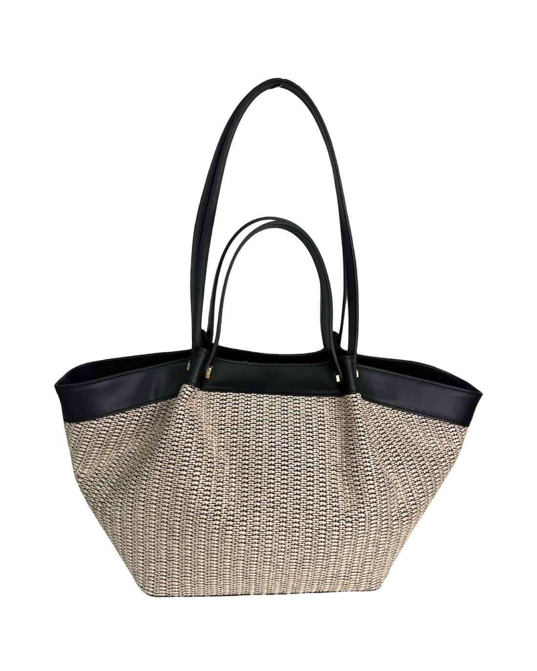 Juliette Bag in Raffia and Brushed Leather Black and Beige