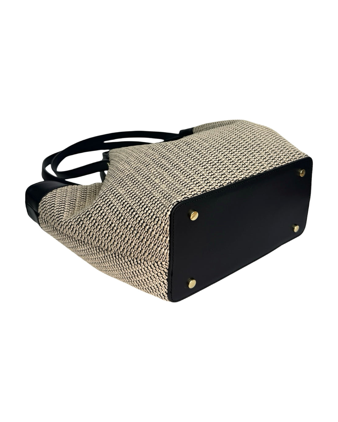 Juliette Bag in Raffia and Brushed Leather Black and Beige