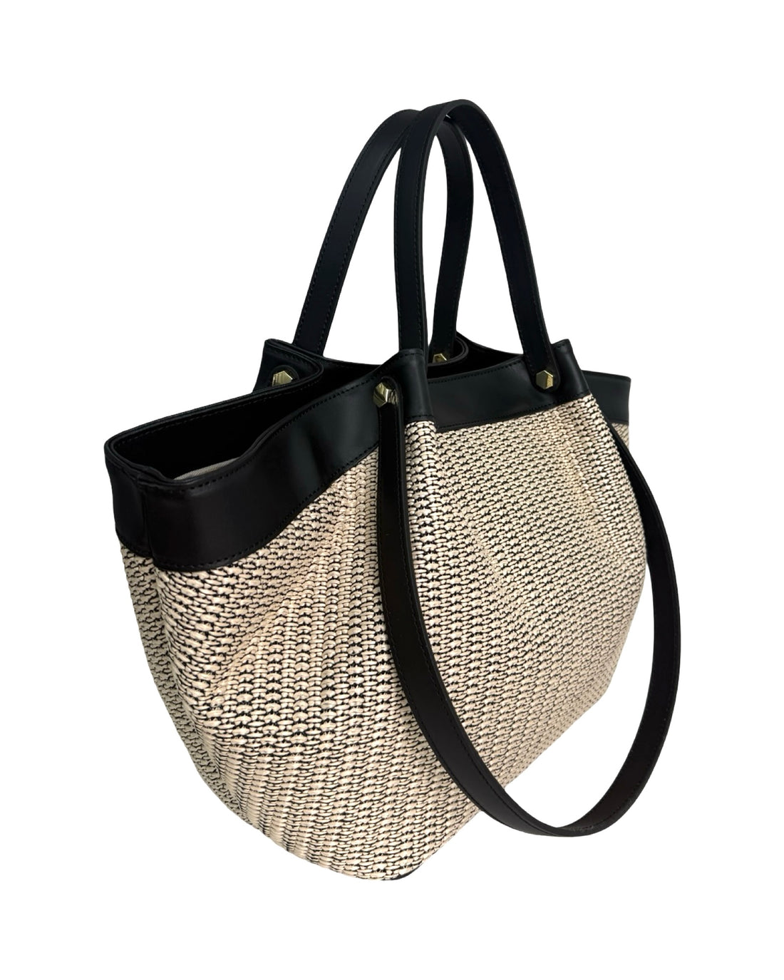 Juliette Bag in Raffia and Brushed Leather Black and Beige