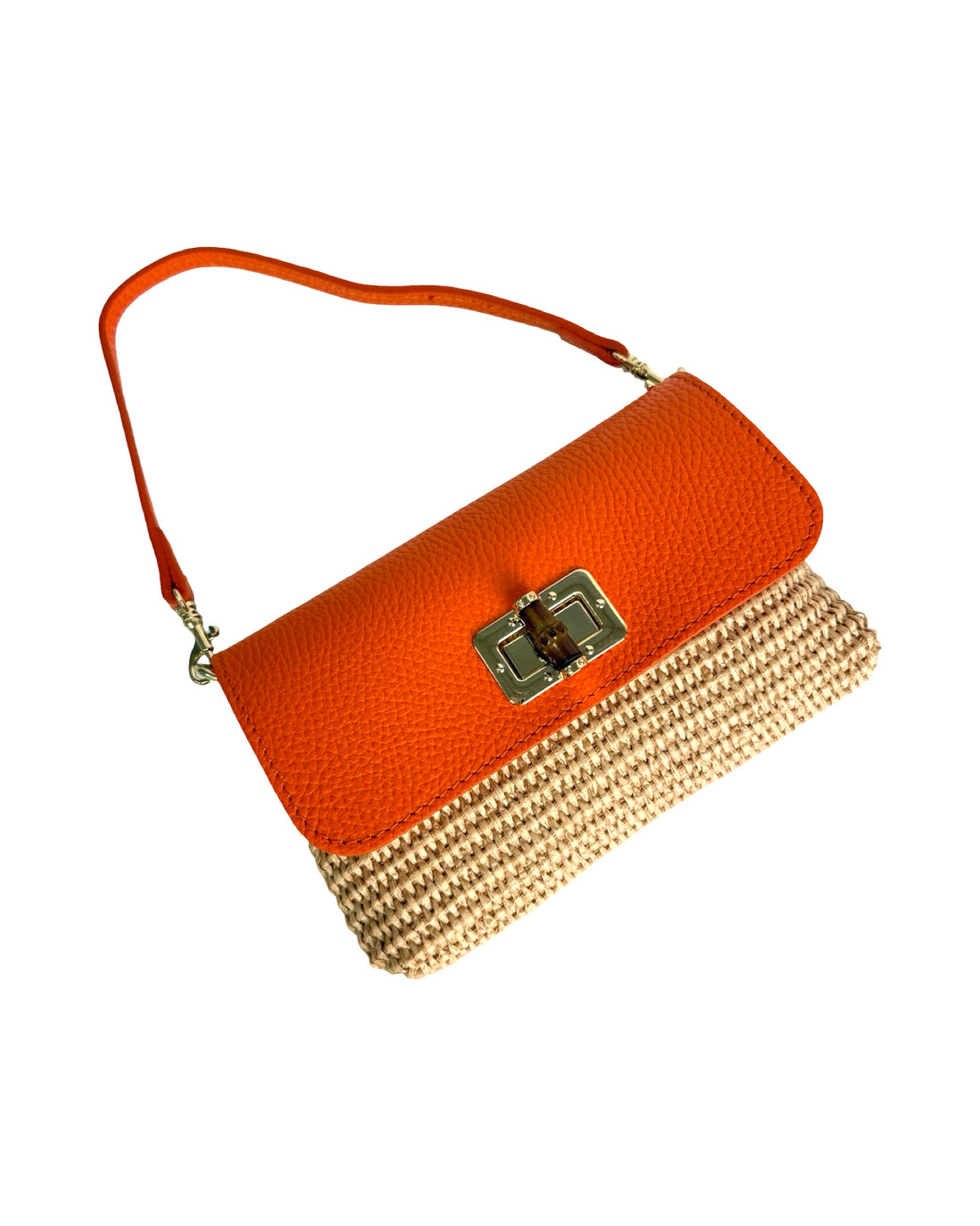 Emily Bag in Raffia and Dollar Leather Orange