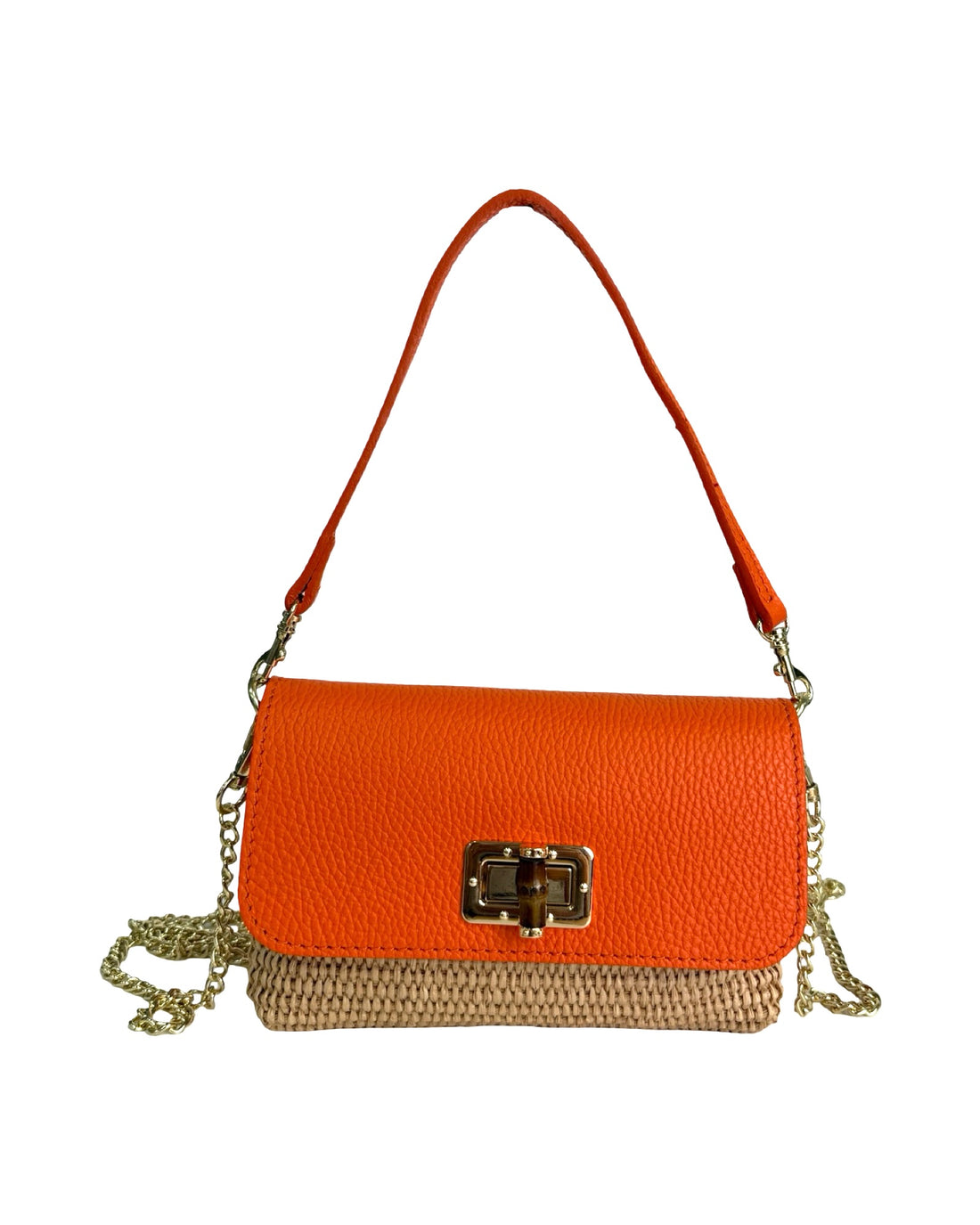 Emily Bag in Raffia and Dollar Leather Orange