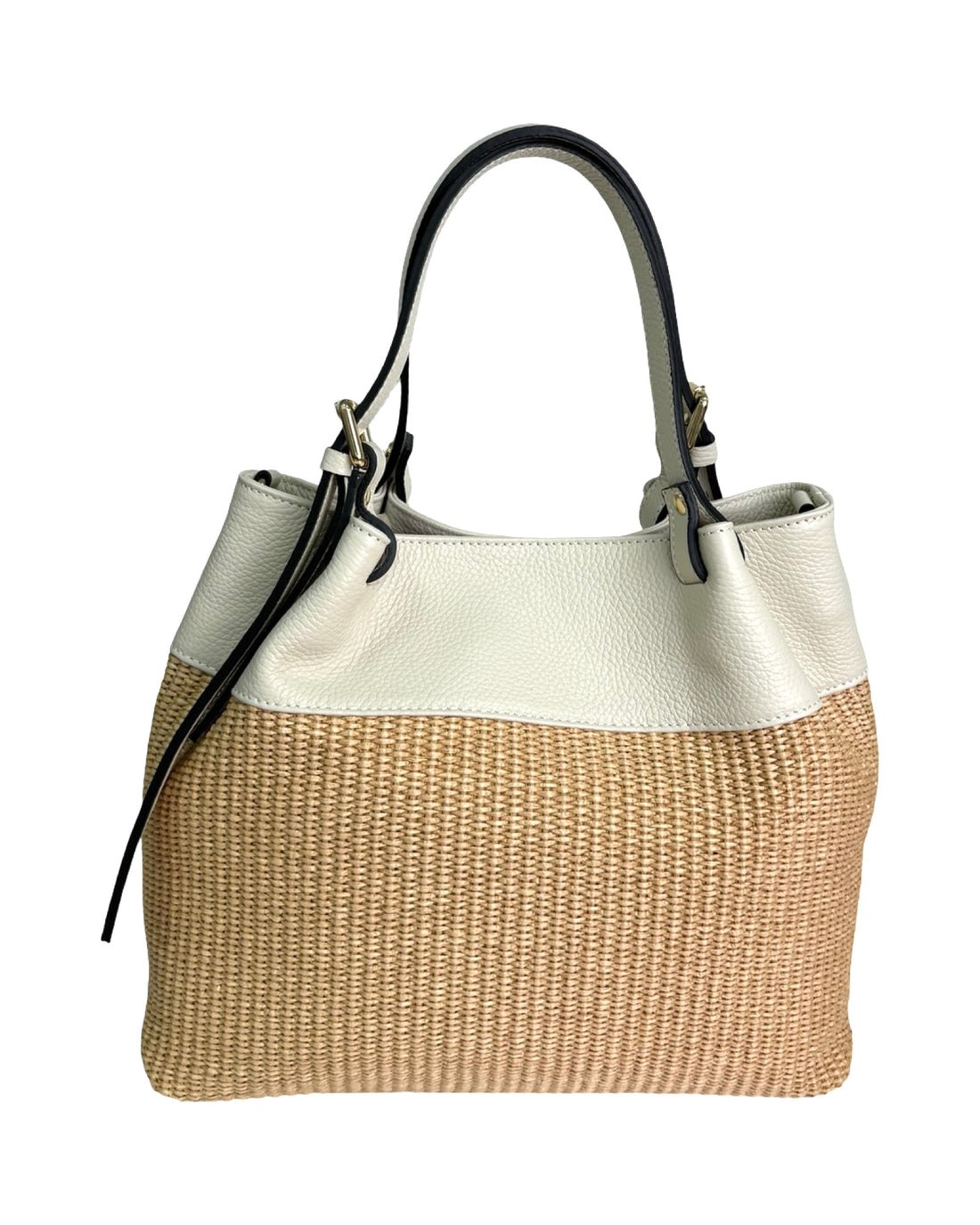 Iside Bag in Raffia and Dollar Leather Beige