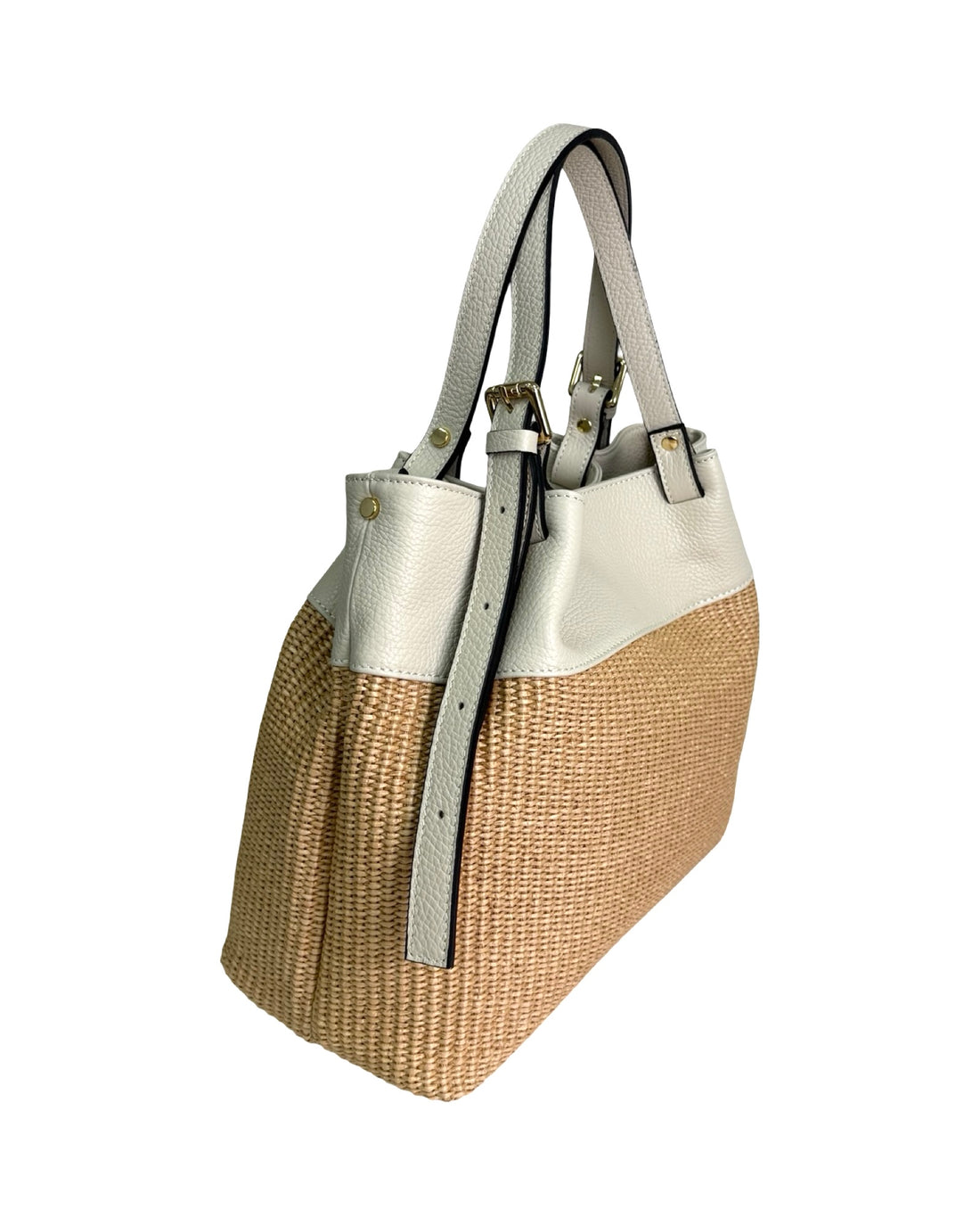 Iside Bag in Raffia and Dollar Leather Beige