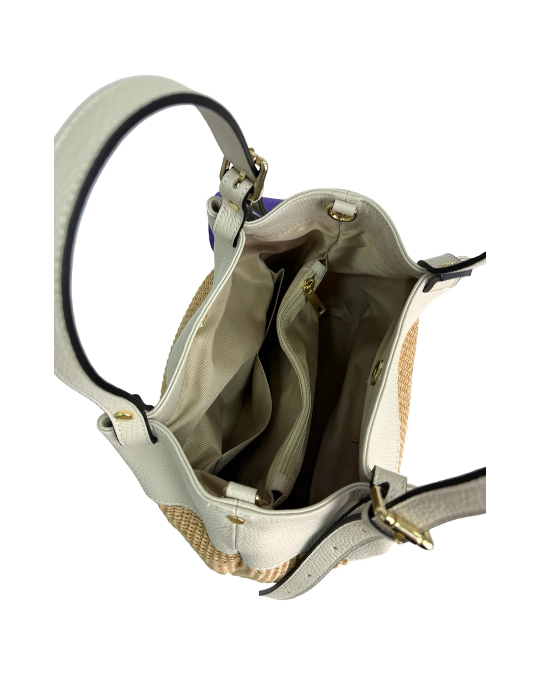 Iside Bag in Raffia and Dollar Leather Beige