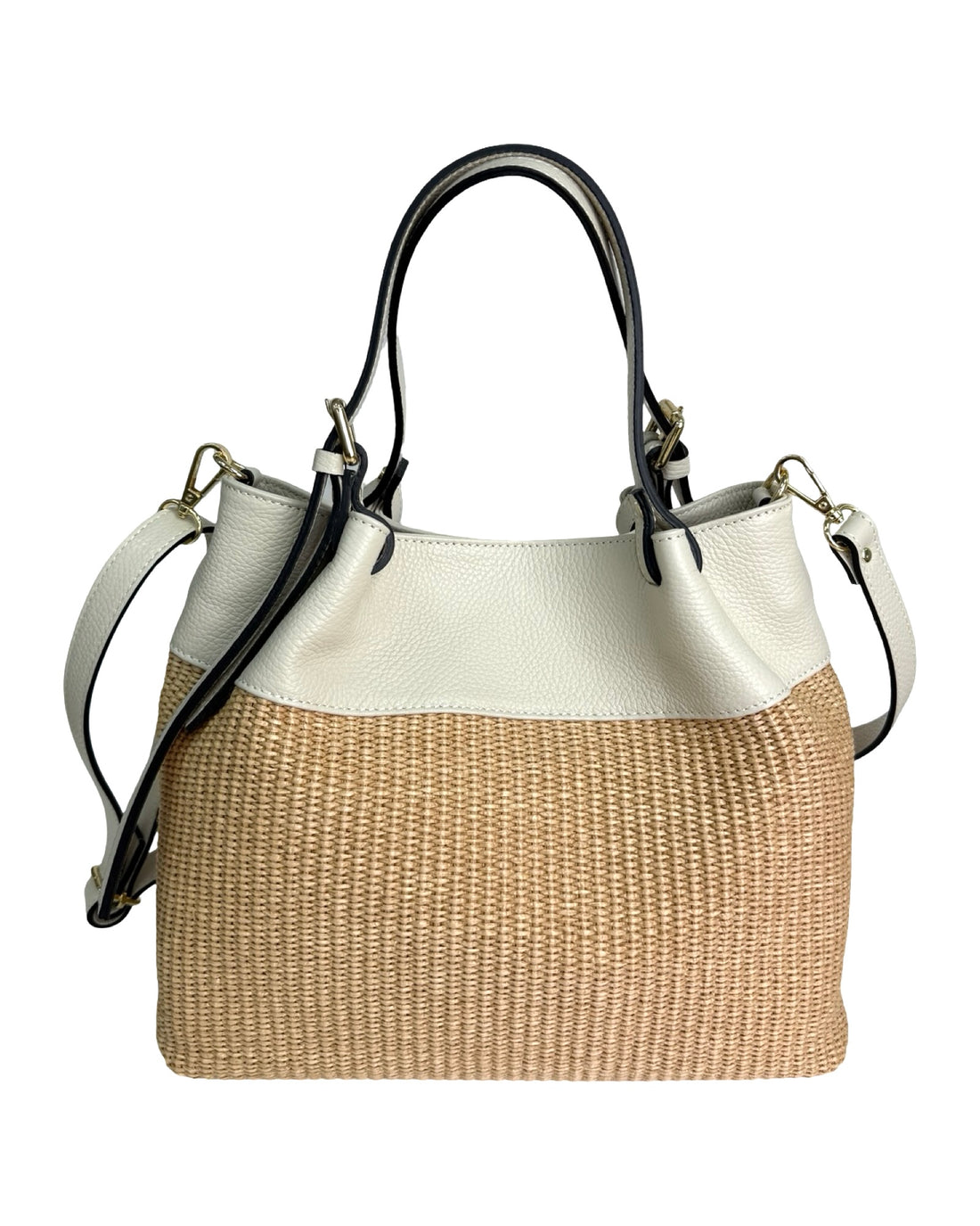 Iside Bag in Raffia and Dollar Leather Beige