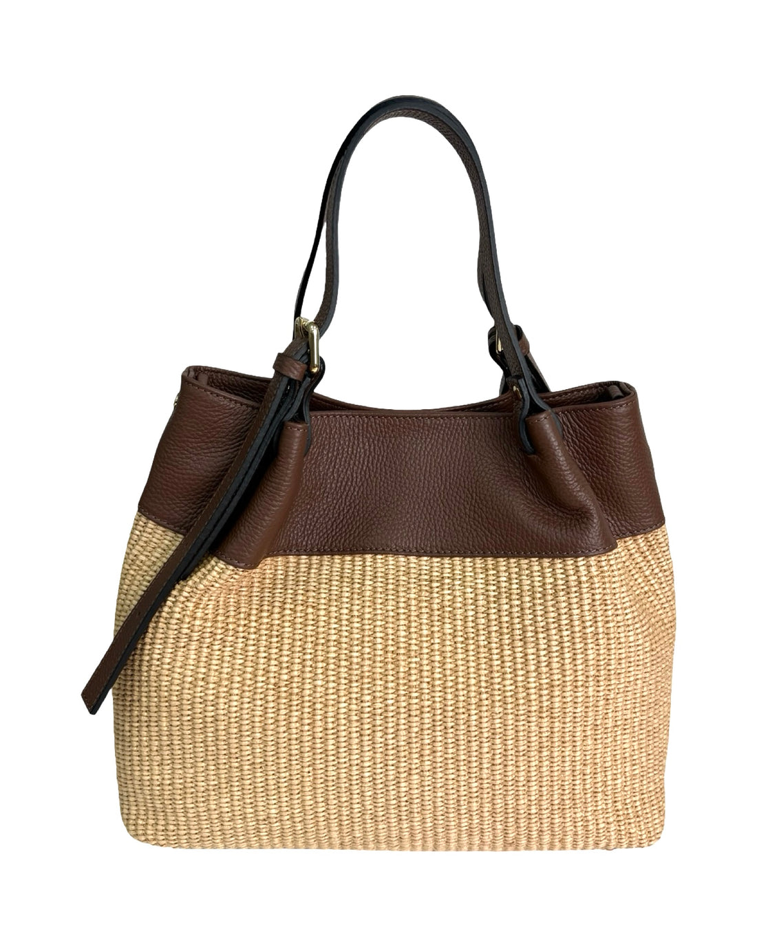 Iside Bag in Raffia and Dollar Leather Brown