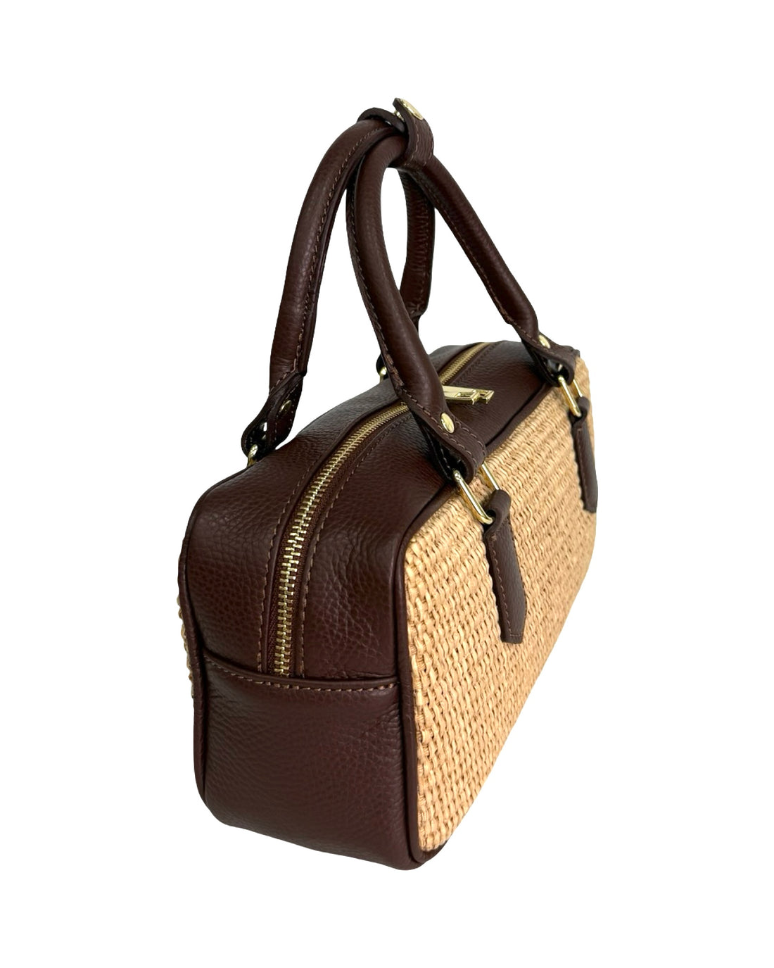 Rosewood Bag in Raffia and Dollar Leather Dark Brown
