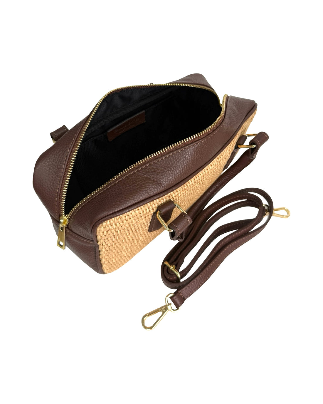 Rosewood Bag in Raffia and Dollar Leather Dark Brown