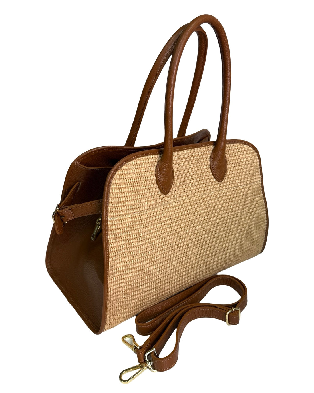 Noor Bag in Dollar Leather Cuoio and Raffia