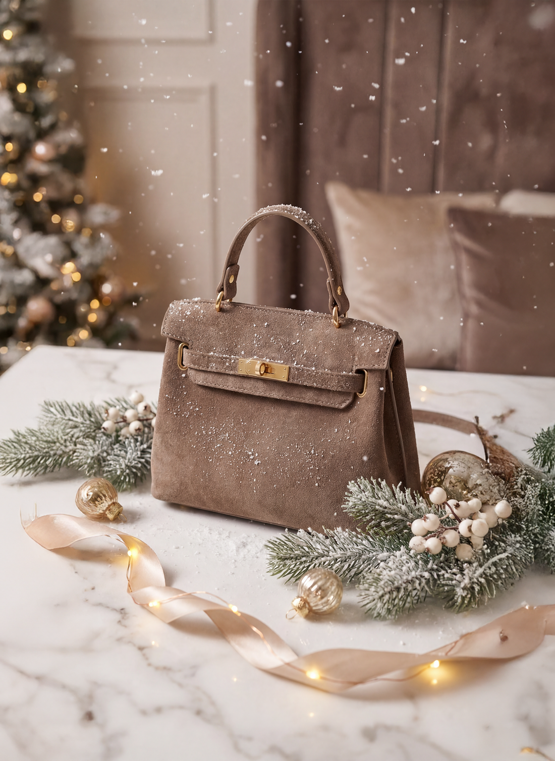 Giselle Bag in Taupe Suede